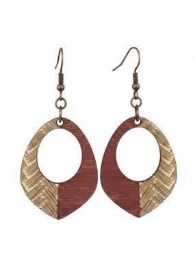 Wood Tone Two-Tone Drop Earrings - Brown & Tan